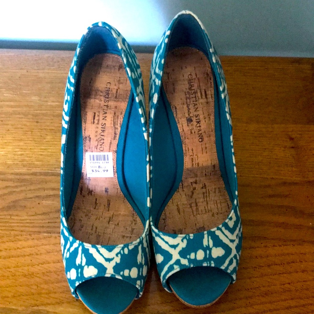 BRAND NEW- NEVER WORN Teal peep toe heels